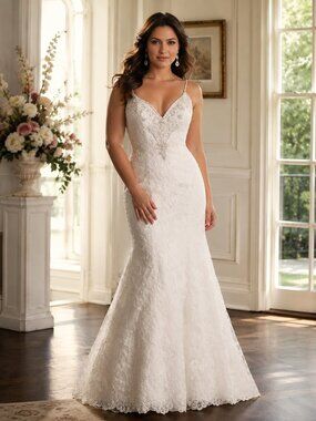 Allure Bridals 9401 Wedding Dress NWOT Sample Size 10 Lace Mermaid Fit & Flare